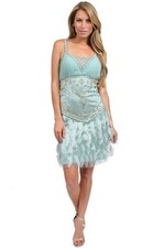 NWT Sue Wong Gatsby DECO flapper Cocktail prom occasion party dress Aqua blue 8