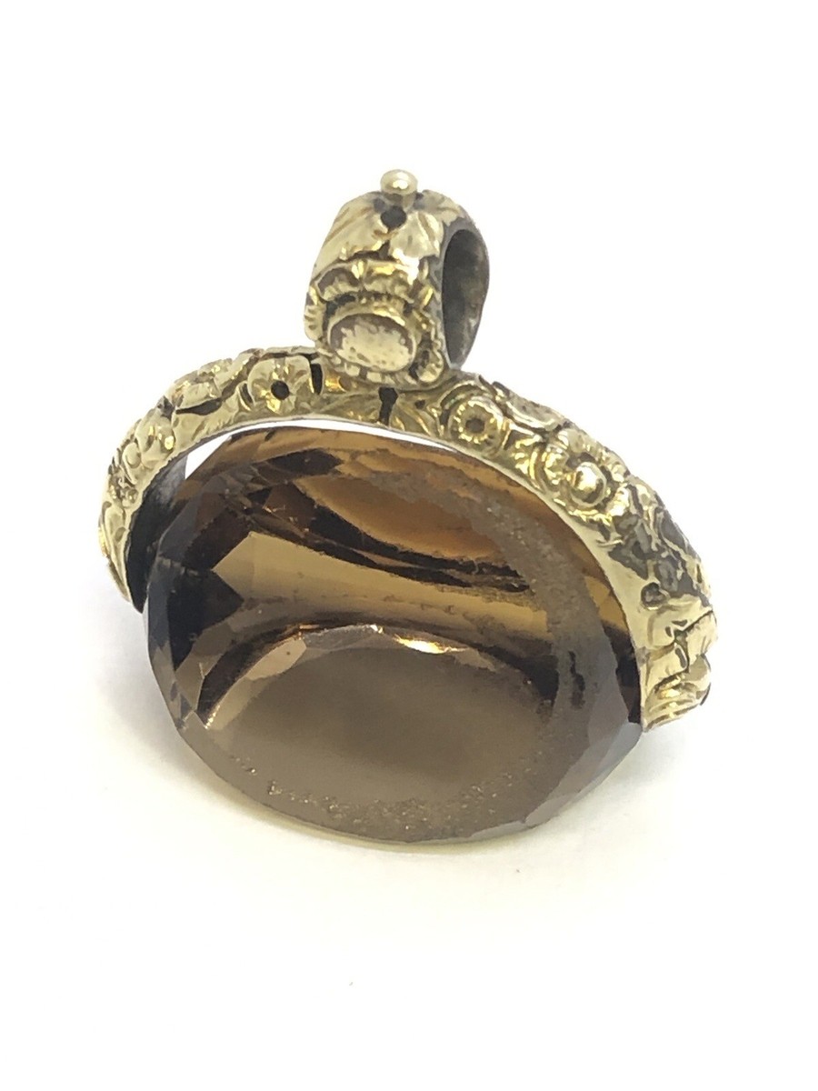 Huge Antique Gilt Spinner Albert Watch Fob Seal Smoky Quartz Pendant RWill