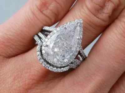 4.00 Ct Lab Created Pear Diamond Bridal Engagement Ring 14K White Gold Finish