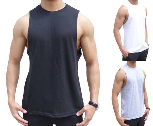NEW MENS PLAIN RAW EDGE MUSCLE TANK RACER BACK GYM SINGLET Y BACK STRING FASHION