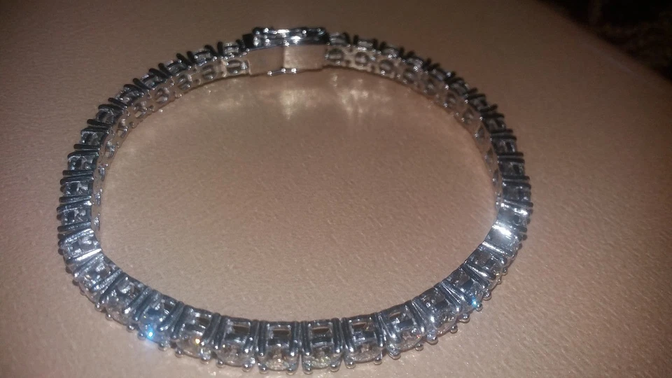 4mm Simulated Diamond Round Prong Tennis Bracelet White gold Plated Silver 8.5" - Image 4 of 4