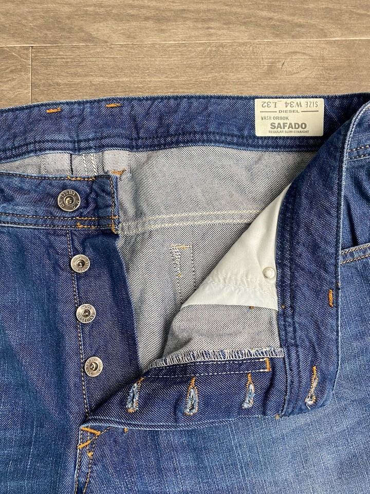 Diesel Jeans Mens 34x30 Blue Safado Slim Straight Stretch Button Fly eBay