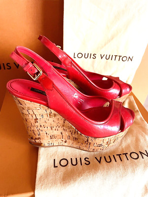 Louis Vuitton Damen  Sandalen Schuhe Wedges Gr. 38 Top  LV Monogram Rot