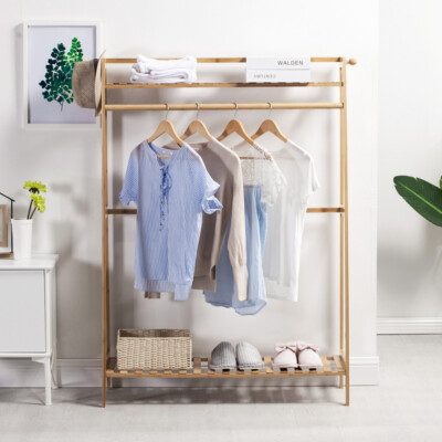 Bamboo Wardrobe With Rail And Shelves Bamboo Garment Rack, Clothes