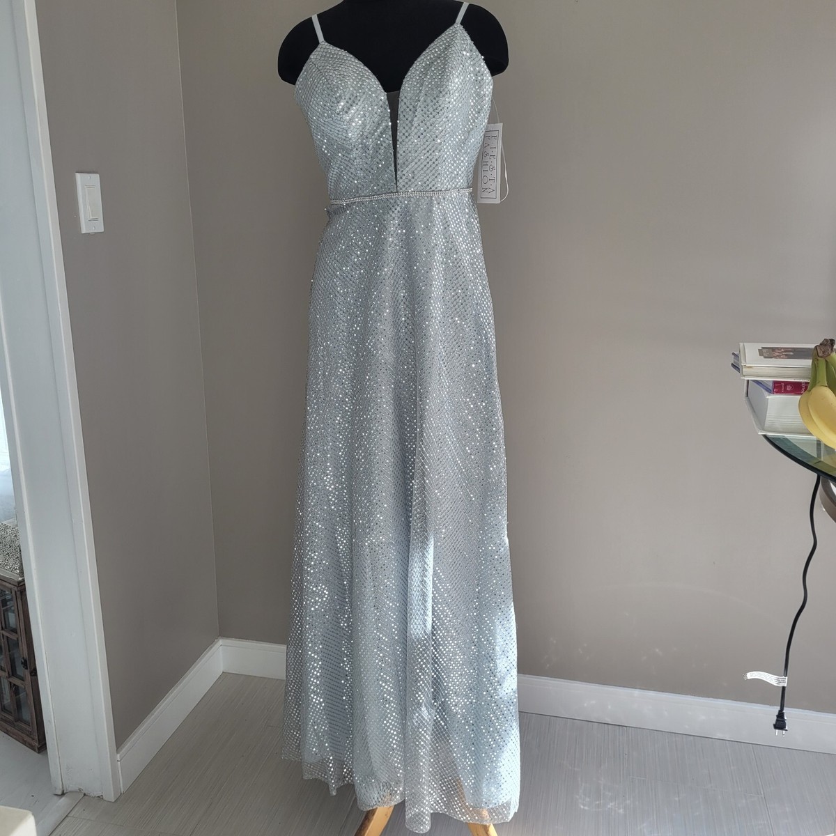 blue dress for baby girl Silver Metallic Sequin V-Neck Bridesmaid Dress with Ruching - Designer Bridesmaids Dresses - Multiple Color main image 1