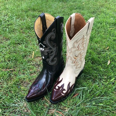 Men's Western Cowboy J- Toe Boots Botas de Hombre Tacón Cubano Genuine  Leather | eBay