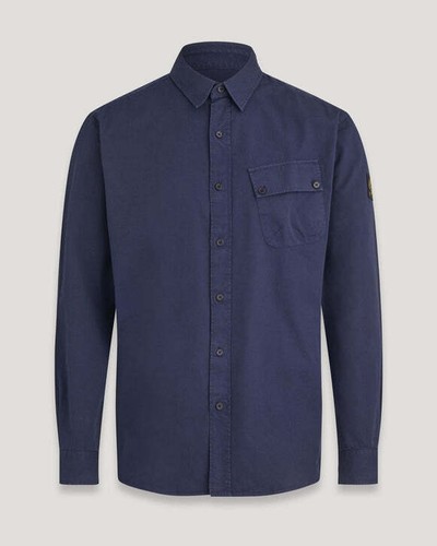 Belstaff Men's Shirt Pitch Large Navy Blue Chest Pocket RRP £130 - Picture 2 of 4