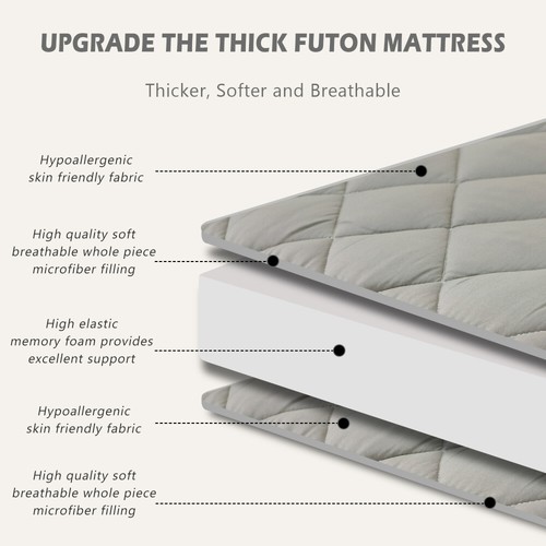 MOPHOTO Japanese Floor Mattress Diamond Patterned Futon Mattress Quilted Mat Pad - Picture 31 of 60