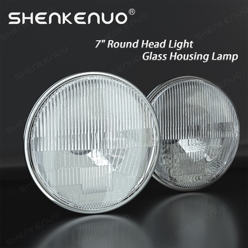 Pair 7" Inch Round Headlight Sealed Beam Glass Housing Black H6024 H6014 - Bild 1 von 11