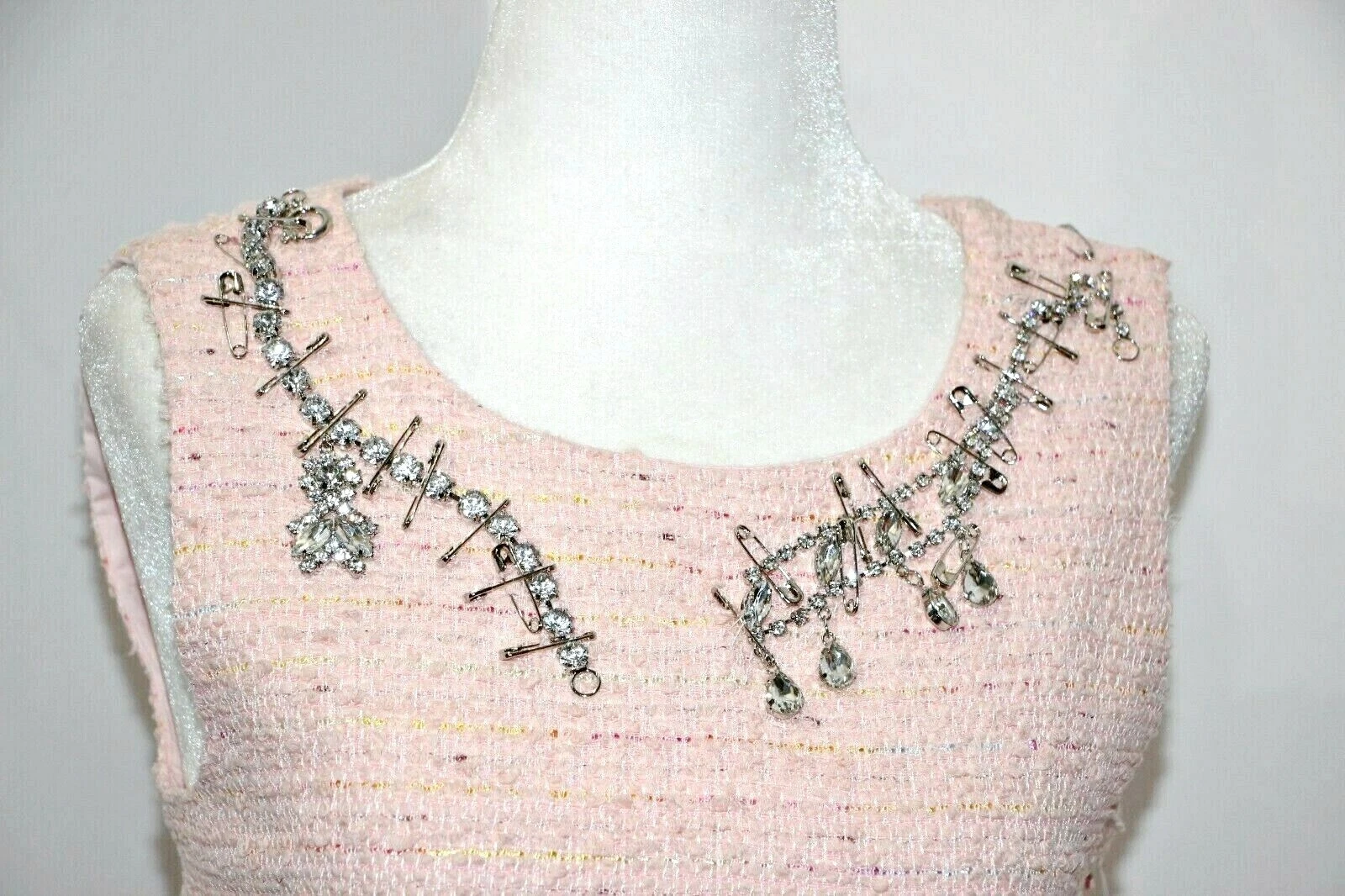 Abito MOSCHINO BOUTIQUE strass spille impreziosito tweed cambio taglia 4 IT 38 $930