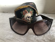Ed Hardy Sunglasses Love Dog Bull Dog Cocoa EHS 006 EHS006 62-16-125 w/Case