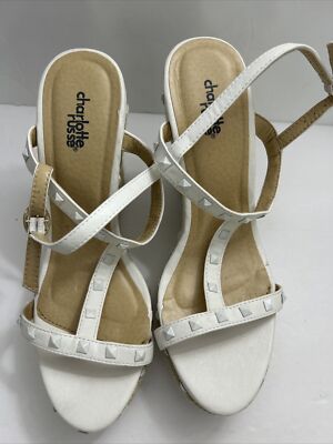 Charlotte Russe White High Heel Wedge Espadrille Strappy Shoe