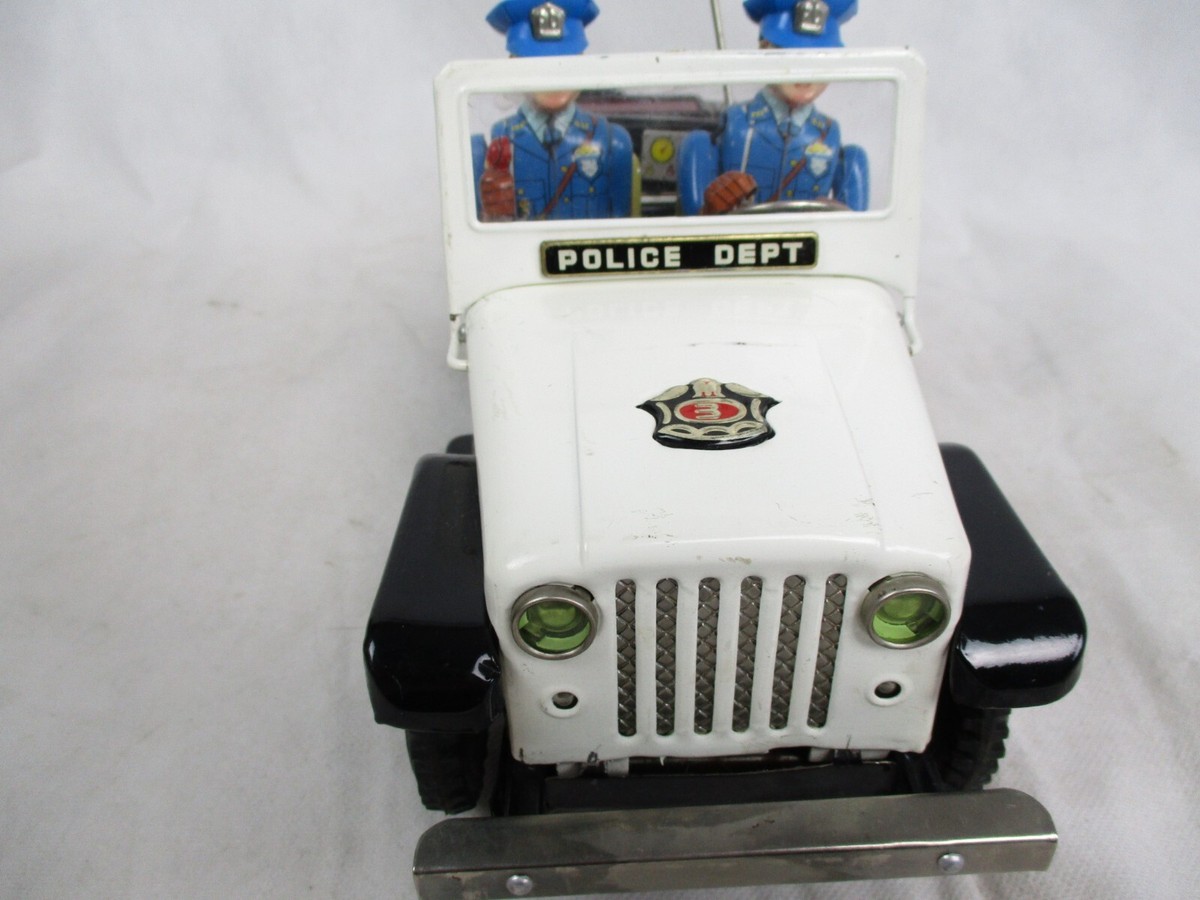 NOMURA TOY Police Patrol Jeep Tin Toy Battery-Powered Car NOMURA TOY Police Patrol Jeep Tin Toy Battery-Powered Car