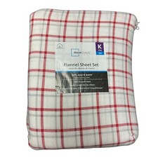 Mainstays King Flannel Sheet Set Red Plaid 100 Cotton Includes Flat  Fitted