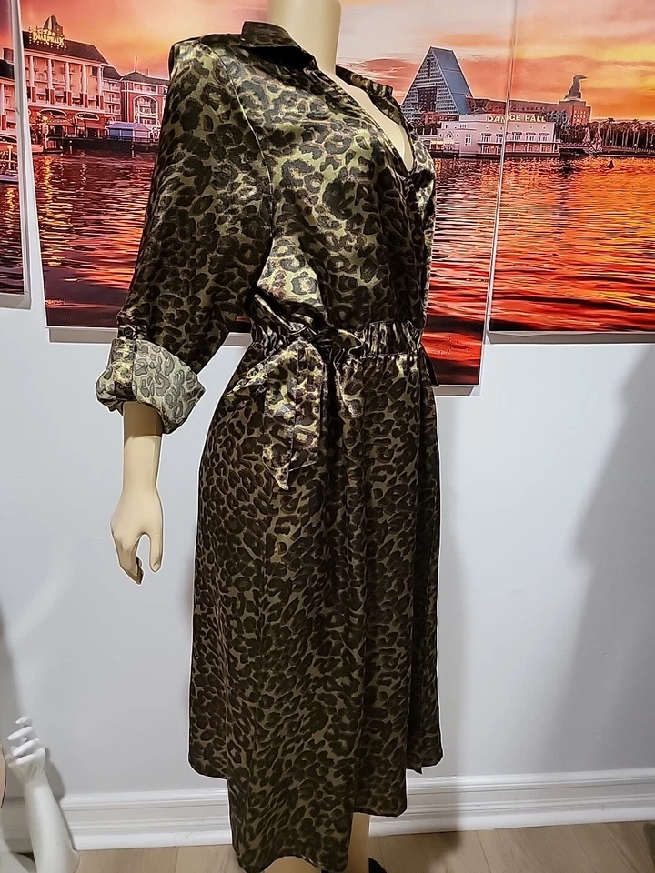 Bob Mackie Boutique, Vestido XL Verde Estampado Animal, Correas Laterales Ajustables #C Foto 2 de 4