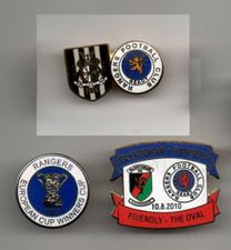 3 mixed Vintage  Rangers badges including portadown & glentoran splits ECWC 1972