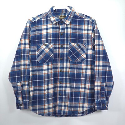 C.E. Schmidt Flannel Button Up Shirt Men Medium Blue Plaid Heavyweight Workwear