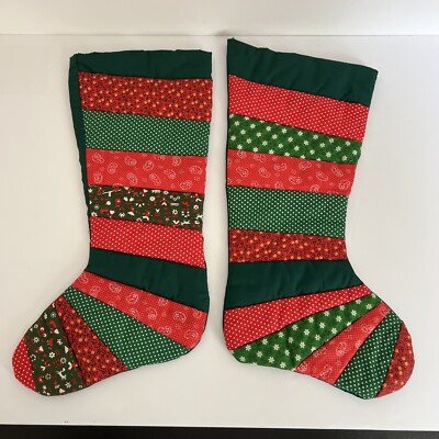 Vintage Patchwork Quilted Christmas Stockings Hand Made Quilt Sewn Grandma Core