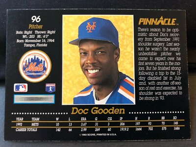 入手不可能！夭折の天才DuncanEdwards THE FULL REPORT 1993 Score Pinnacle Baseball Card #96 Doc Gooden METS NM condition