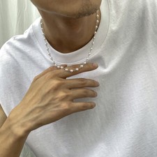 Pearl Necklace Men's Hip-Hop Personality Splicing Collarbone Chain Jewelry