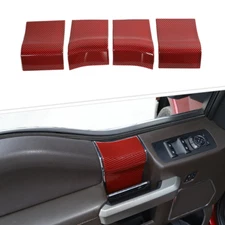 Inner Door Pull Handle Bezel Trim Cover For Ford F150 2015-2020 Red Carbon Fiber