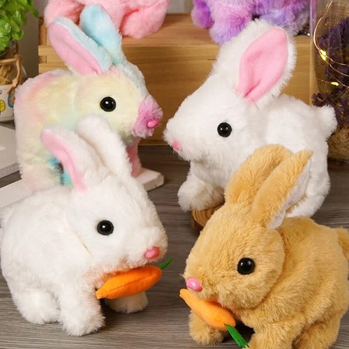 Electric Cute Carrot Rabbit Plush Toy Simulation White Bunny Stuffed Animal Doll - Picture 22 of 34