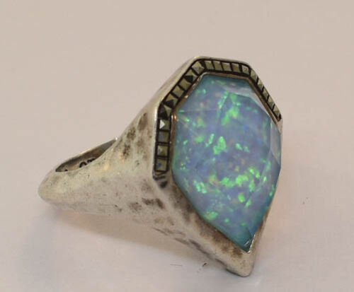 JUDITH JACK - STERLING SILVER LAB-CREATED OPAL + MARCASITE WATERFALL RING Sz 8 - Picture 2 of 3