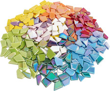 Iridescent Glass Mosaic Tiles for Crafts Bulk,200G Broken Glass Mosaic, Irregula