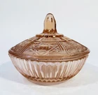 Pink Depression Glass Covered Candy Bowl