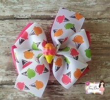 Ice Cream Cone Stacked Pinwheel Hair Bow, Girls, Clip