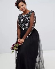 New MAYA PLUS   FLORAL EMBELLISHED LONG SLEEVE MAXI DRESS IN BLACK Size 2XL US12