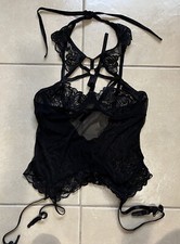 Dreamgirl Women  s Small Black Strapy Lace Underwire Garter Slip Lingerie