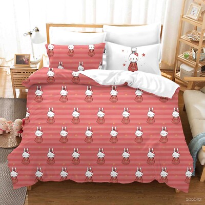 3D Rabbit Cartoon Pattern Quilt Cover Set Bedding Sets Pillowcases Queen