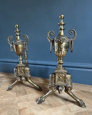 Hoof and Horn, Neo-Classical Style Victorian Andirons. Firedogs