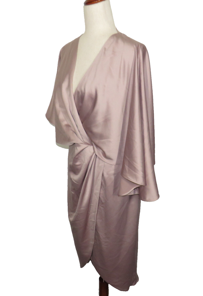 ASOS Dusty Rose Satin Asymmetric Draped Faux Wrap Front Split Midi Dress  Size 12 | eBay