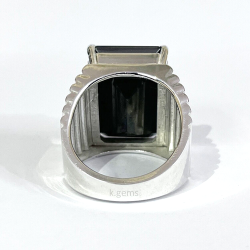 10 KT Nero Anello Diamante per Uomo Smeraldo Taglio Qualità AAA Certificato - Foto 5 di 8