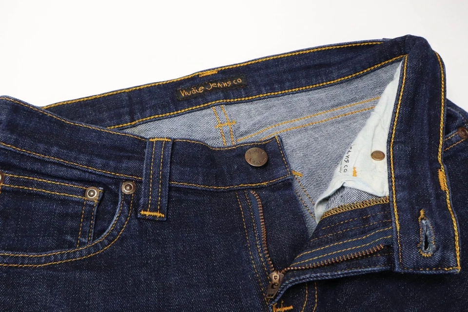 Pantalones de mezclilla Nudie ajustados largos de sarga John enjuagados para dama W26/L32 calce ajustado azul cremallera mosca Foto 4 de 4