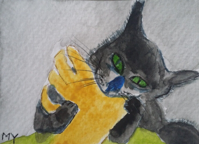 Cat Biting Hand Illustration