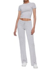 Women's 2 Piece Lounge Sets Straight Leg Pants Set Short Sleeve Crop T-shirt ...