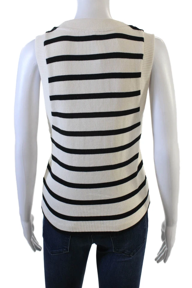 Camiseta sin mangas Massimo Dutti para mujer beige a rayas cuello en V algodón sin mangas con botones talla M Foto 3 de 4