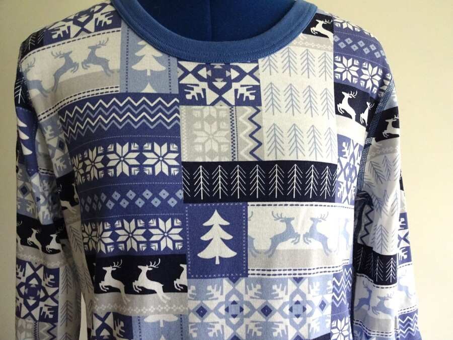 THE COMPANY STORE BLUE White NORDIC Reindeer ORGANIC COTTON 2PC PAJAMA Set MED