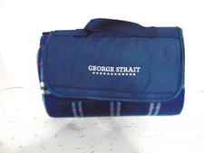 George Strait Fleese Blanket Picnic Blue Plaid Picnic Blanket NWOT