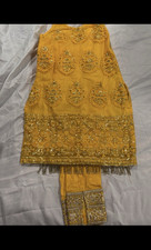 Handmade kids Punjabi suit Yellow Embroidered Net Salwar Kameez Set, One Size