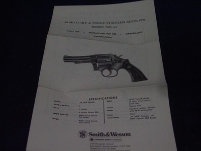Factory Original Smith & Wesson Model 64 Manual S&W