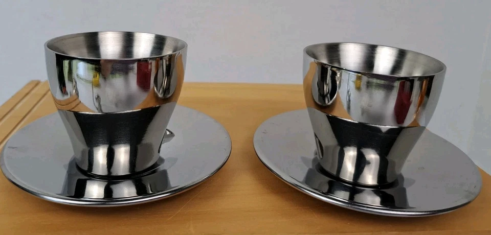 Juego de 2 tazas y platillos espresso demitasse aislados de acero inoxidable IKEA   Foto 3 de 4