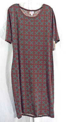 Womens LuLaRoe Dress Julia XL Dark Hunter Green Red Blue Geometric NWT