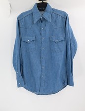 Vintage Sears Western wear Shirt Mens Medium Pearl Snap Long Sleeve Denim Blue