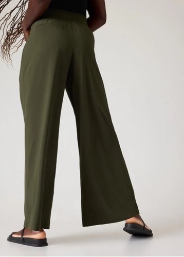 Pantalon Athleta Brooklyn Heights plissé jambes larges taille 8 vert olive voyage trajet - Photo 3/14