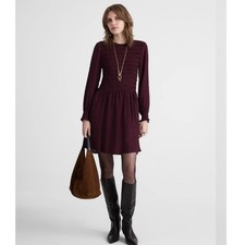 Madewell Long Sleeve Smocked Mini Dress Size XS Dark Pomegranate