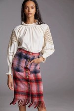 Anthropologie NWT Maeve Fringed Plaid Midi Skirt Size 2 148